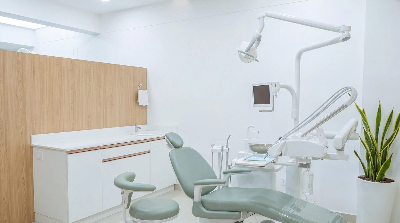 Behandlungszimmer einer Zahnarztpraxis in hellem Tageslicht